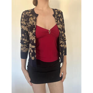 Autumn Black and Tan Floral Ann Taylor Cardigan Sweater